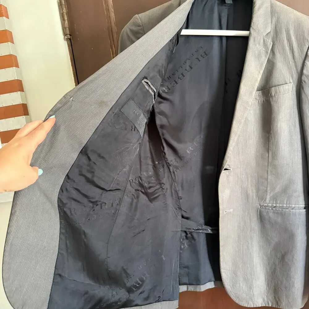 Y2K Vintage BURBERRY PRORSUM Gray Pinstriped Cotton Casual Blazer Sports Coat 48